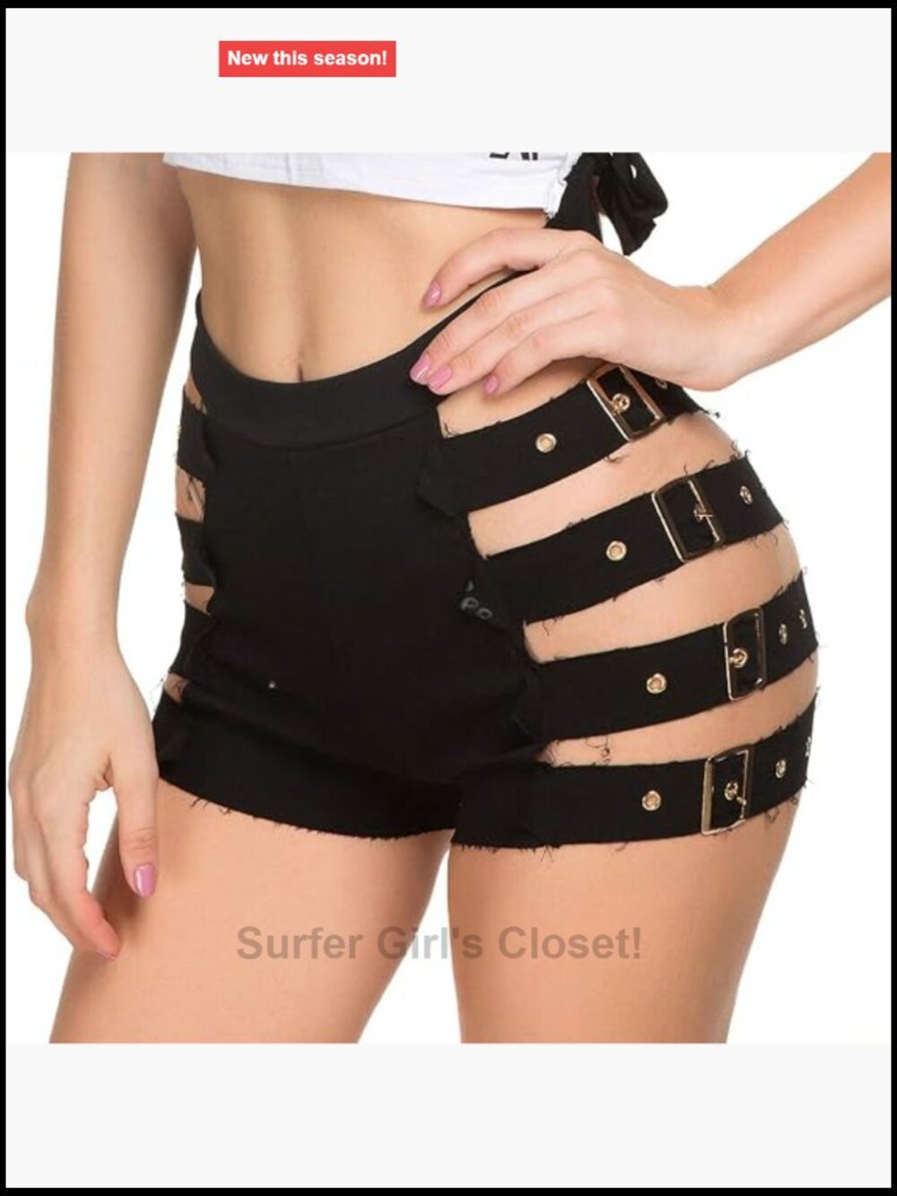FEOYA High Rise Cut Off Mini Shorts Stretchy Clubwear Rave Costume